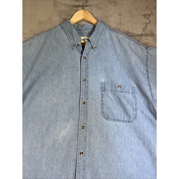 Eddie Bauer Shirt Mens XL Blue Denim Short Sleeve Button Down Dad Style Faded - Picture 3 of 10